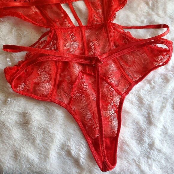 Body Rage Womens Lingerie Red L Padded Underwire Thong Sexy Studded - Picture 5 of 8